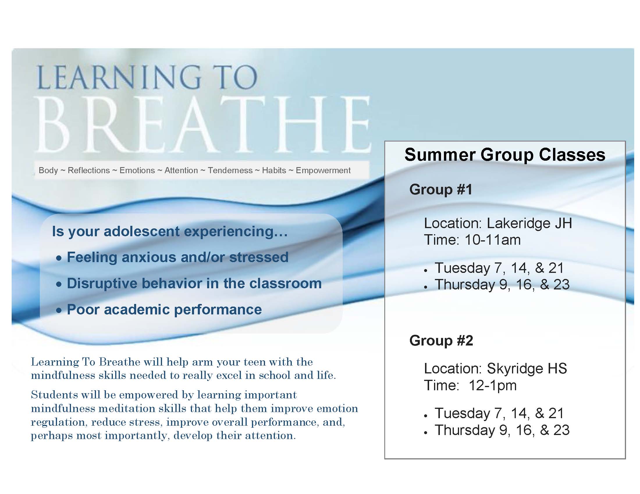 Learning to Breathe group flyer